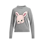 Essentiel Antwerp Grey and light pink rabbit-intarsia wool-blend sweater