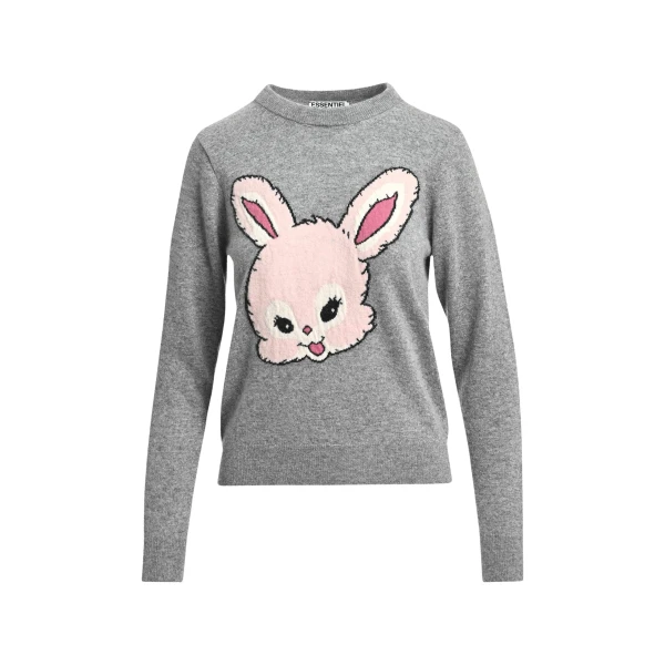 Essentiel Antwerp Grey and light pink rabbit-intarsia wool-blend sweater