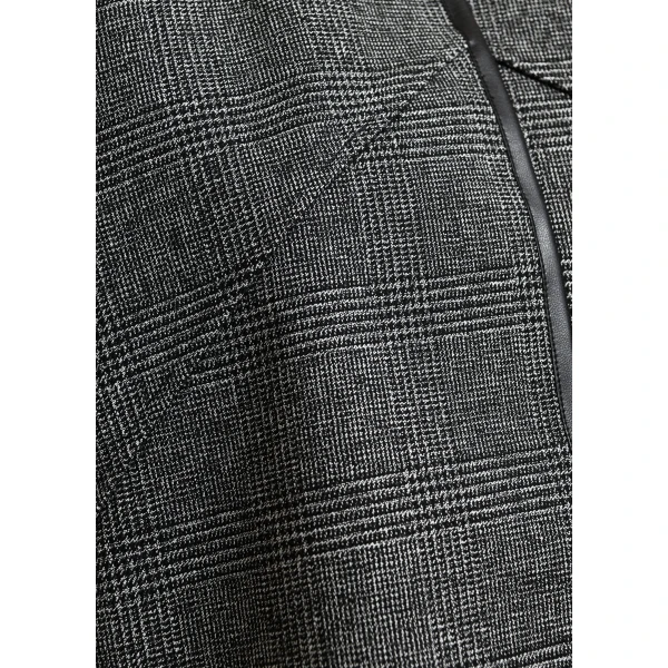 Essentiel Antwerp Grey, black and blue checked cape-like jacket with faux leather trims, view 6