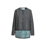 Essentiel Antwerp Grey, black and blue checked cape-like jacket with faux leather trims