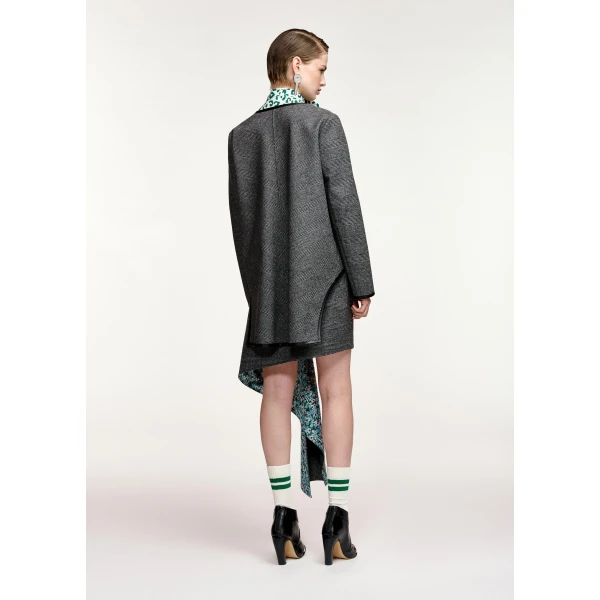 Essentiel Antwerp Grey draped checked mini skirt with blue and green floral underlay, view 5
