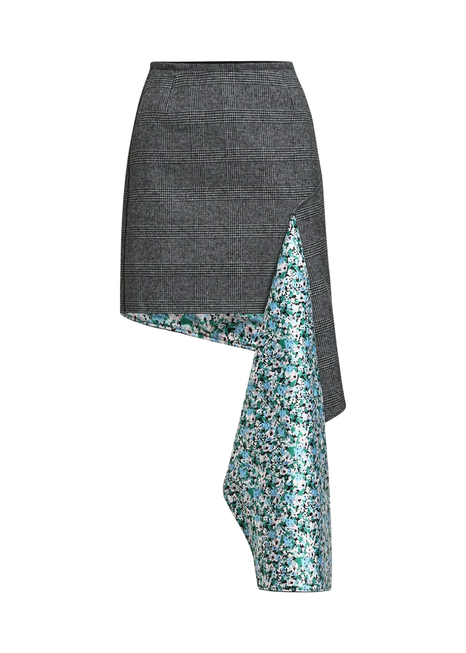 Essentiel-Antwerp-Grey-draped-checked-mini-skirt-with-blue-and-green-floral-underlay-scaled53799_nobg Essentiel Antwerp Grey draped checked mini skirt with blue and green floral underlay