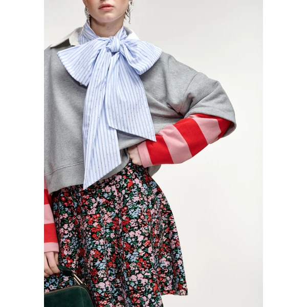 Essentiel Antwerp Grey layered cotton sweatshirt with red and pink striped sleeves Top, view 4