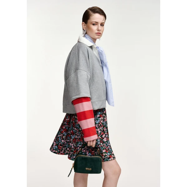 Essentiel Antwerp Grey layered cotton sweatshirt with red and pink striped sleeves Top, view 5