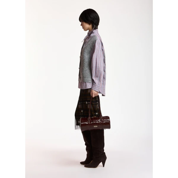 Essentiel Antwerp Grey, light blue and red layered knit vest shirt, view 4