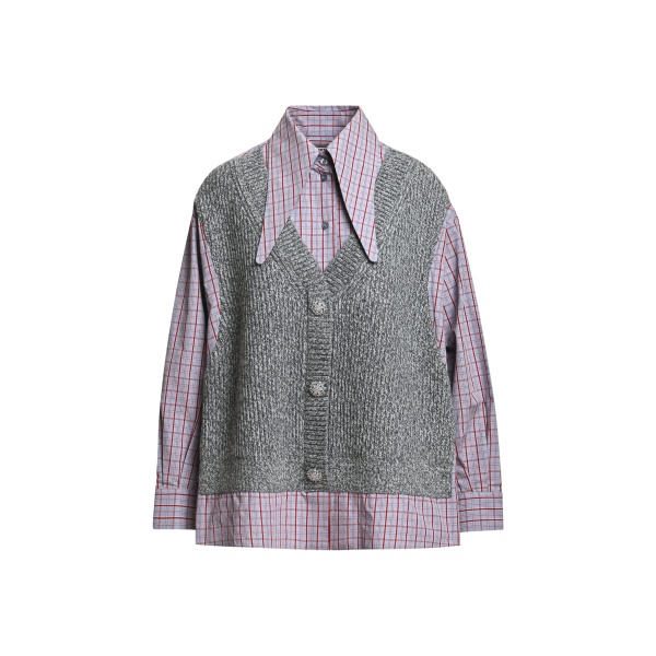 Essentiel Antwerp Grey, light blue and red layered knit vest shirt
