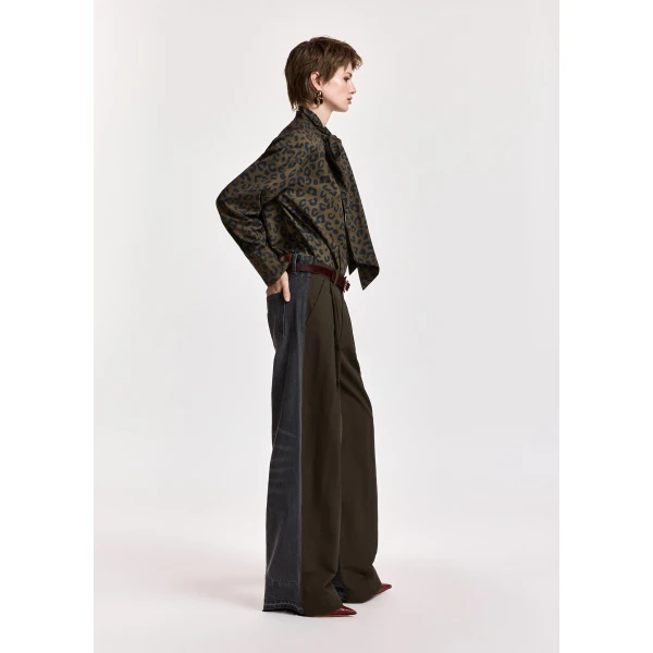 Essentiel Antwerp Khaki and black dual-fabric wide-leg pants, view 5