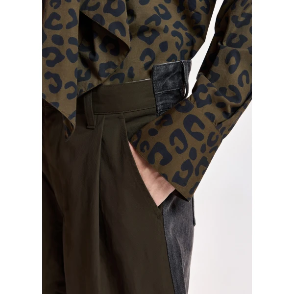 Essentiel Antwerp Khaki and black dual-fabric wide-leg pants, view 6