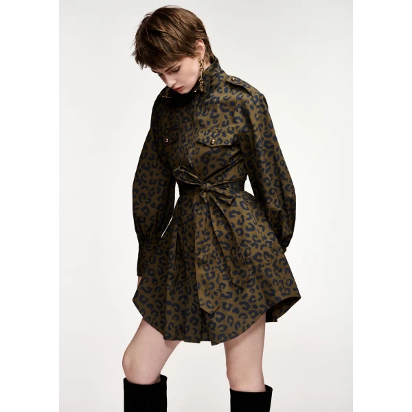 Essentiel Antwerp Khaki and black leopard-print mini shirt dress, view 4