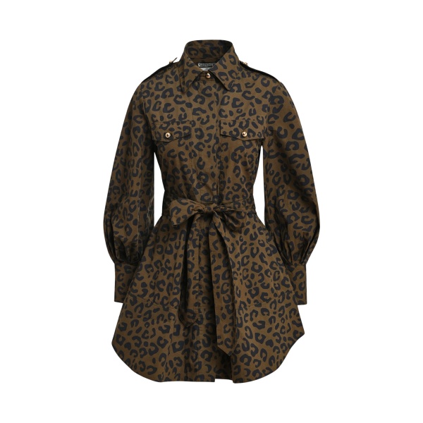 Essentiel Antwerp Khaki and black leopard-print mini shirt dress