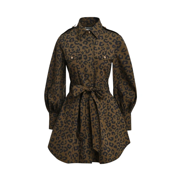 Essentiel Antwerp Khaki and black leopard-print mini shirt dress