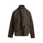 Essentiel Antwerp Khaki and navy leopard-print pussy-bow shirt