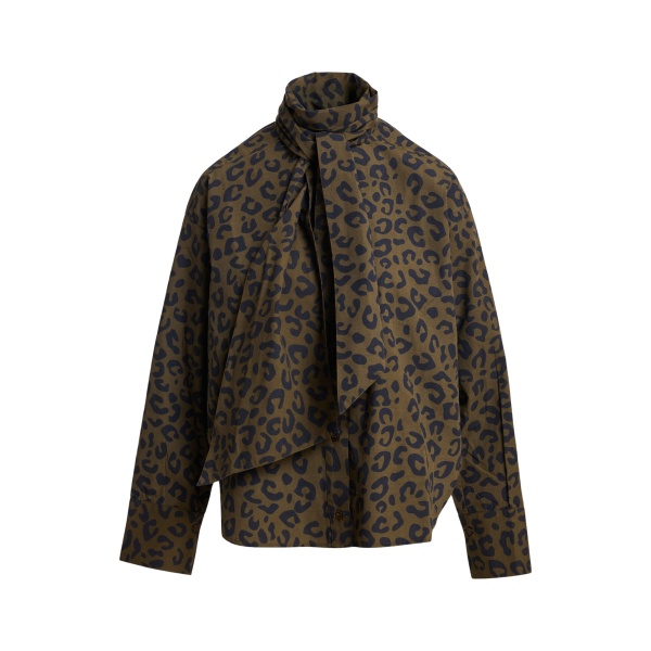 Essentiel Antwerp Khaki and navy leopard-print pussy-bow shirt
