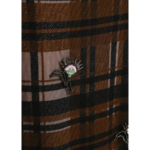 Essentiel Antwerp Khaki, black and light brown floral-embellished tulle midi skirt, view 5