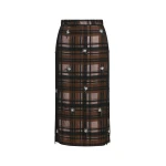 Essentiel Antwerp Khaki, black and light brown floral-embellished tulle midi skirt