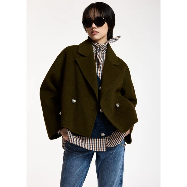 Essentiel Antwerp Khaki double breasted wool-cashmere blend jacket, view 2