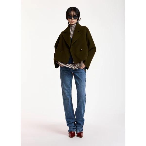 Essentiel Antwerp Khaki double breasted wool-cashmere blend jacket, view 6