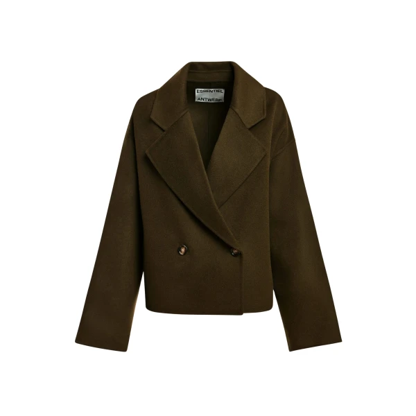 Essentiel Antwerp Khaki double breasted wool-cashmere blend jacket