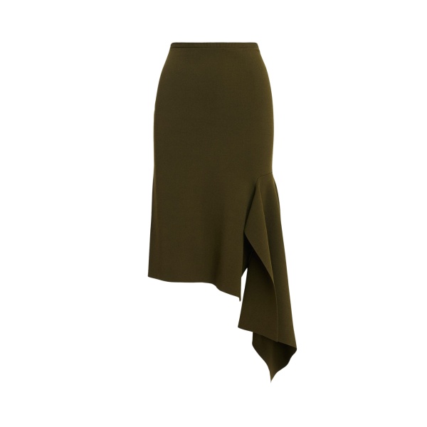 Essentiel Antwerp Khaki draped asymmetrical midi skirt