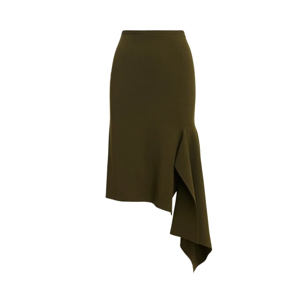 Essentiel Antwerp Khaki draped asymmetrical midi skirt