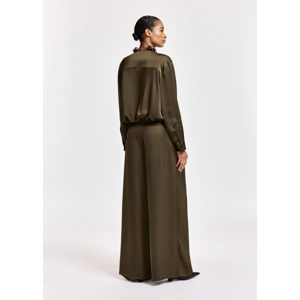 Essentiel Antwerp Khaki draped wrap top with V-neck, view 5