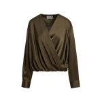 Essentiel Antwerp Khaki draped wrap top with V-neck