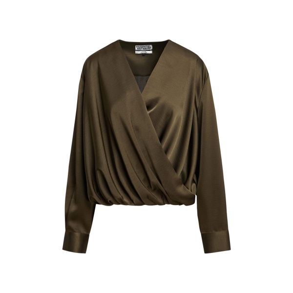 Essentiel Antwerp Khaki draped wrap top with V-neck
