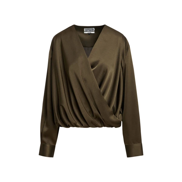 Essentiel Antwerp Khaki draped wrap top with V-neck