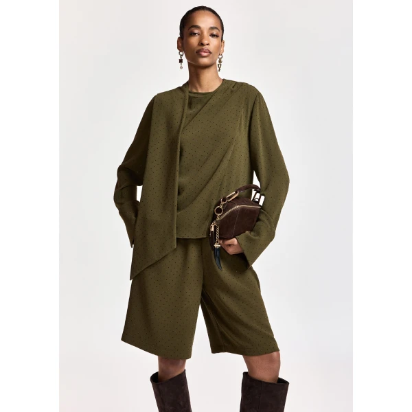 Essentiel Antwerp Khaki rhinestone-embellished draped top, view 2