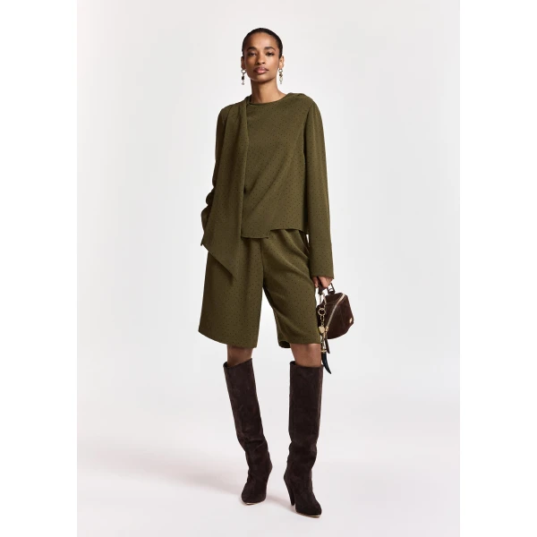 Essentiel Antwerp Khaki rhinestone-embellished draped top, view 5