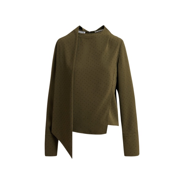Essentiel Antwerp Khaki rhinestone-embellished draped top