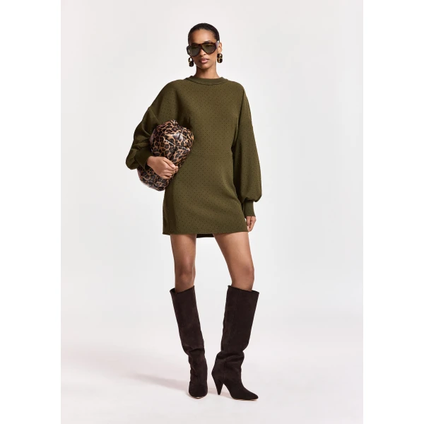 Essentiel Antwerp Khaki rhinestone-embellished mini dress, view 2