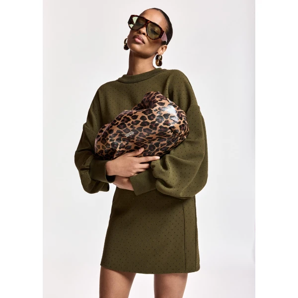 Essentiel Antwerp Khaki rhinestone-embellished mini dress, view 3