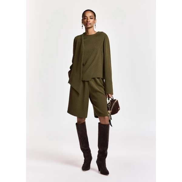 Essentiel Antwerp Khaki rhinestone-embellished wide-leg shorts, view 2