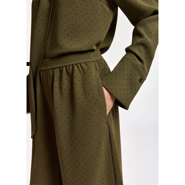 Essentiel Antwerp Khaki rhinestone-embellished wide-leg shorts, view 6
