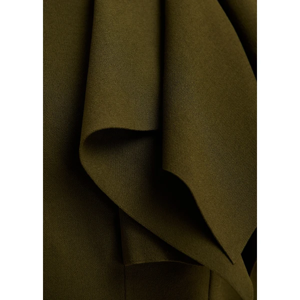 Essentiel Antwerp Khaki structured knitted top with draped ruffle detail, view 4