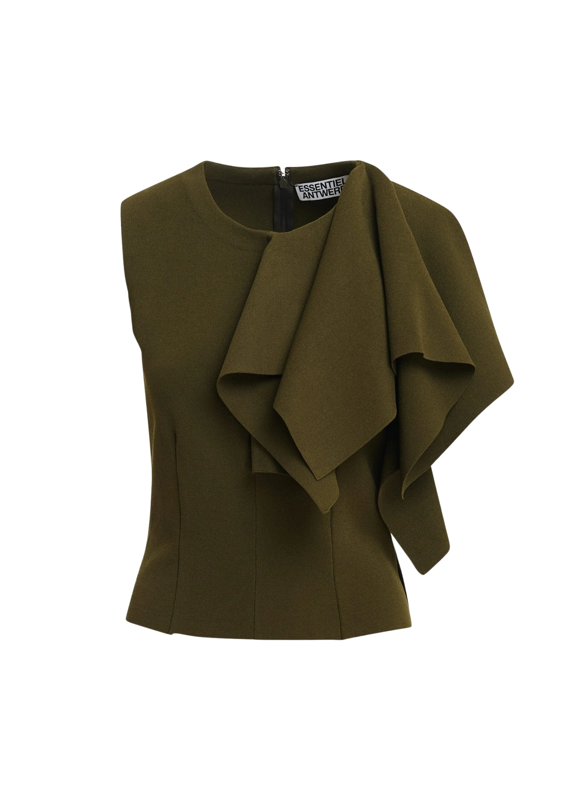Essentiel-Antwerp-Khaki-structured-knitted-top-with-draped-ruffle-detail-scaled71011_nobg Essentiel Antwerp Khaki structured knitted top with draped ruffle detail