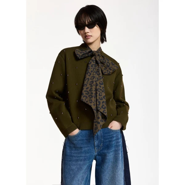 Essentiel Antwerp Khaki stud-embellished sweatshirt Knit, view 2