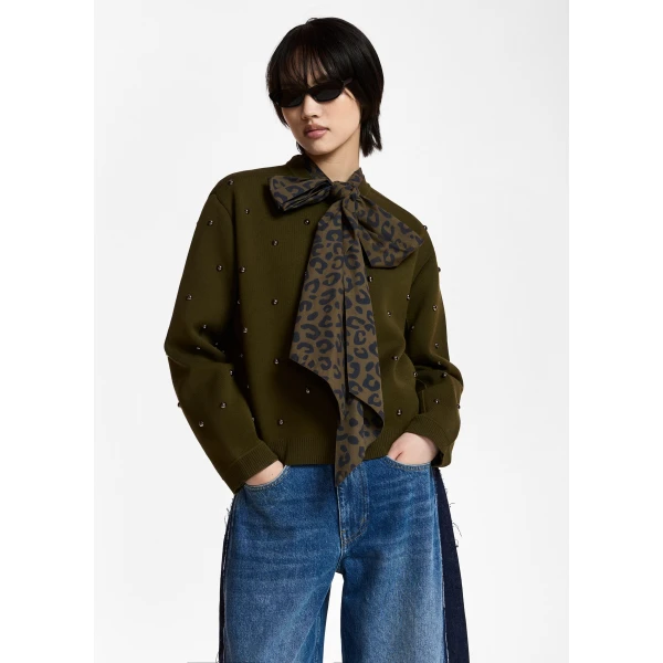 Essentiel Antwerp Khaki stud-embellished sweatshirt Knit, view 6
