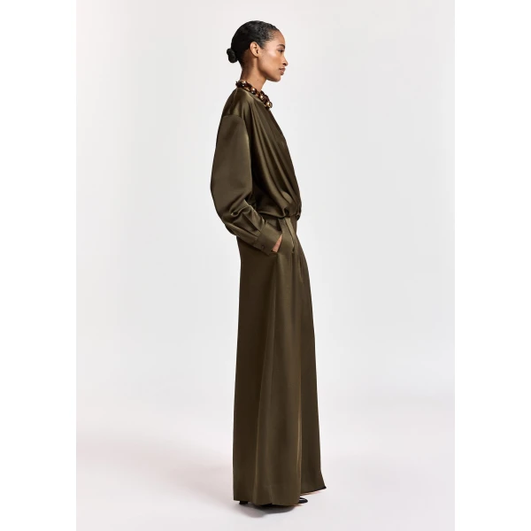 Essentiel Antwerp Khaki wide-leg satin pants, view 4