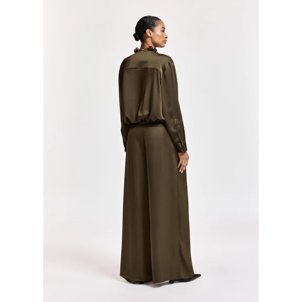 Essentiel Antwerp Khaki wide-leg satin pants, view 5