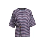 Essentiel Antwerp Light blue and burgudy striped T-shirt with gold statement brooch detail Top