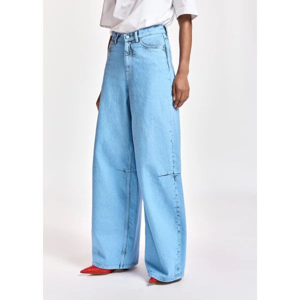 Essentiel Antwerp Light blue dirty-effect finish wide-leg jeans, view 3