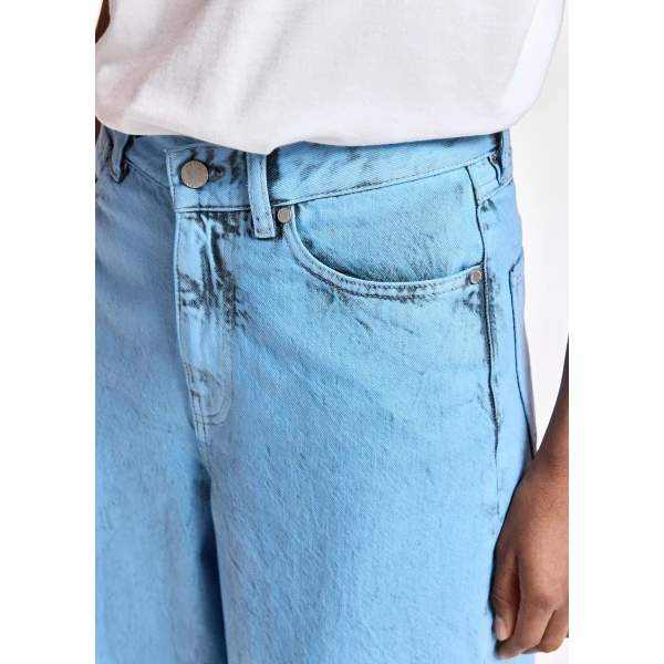 Essentiel Antwerp Light blue dirty-effect finish wide-leg jeans, view 4