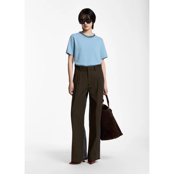 Essentiel Antwerp Light blue organic cotton T-shirt with chain-embellished neckline Top, view 6