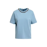 Essentiel Antwerp Light blue organic cotton T-shirt with chain-embellished neckline Top