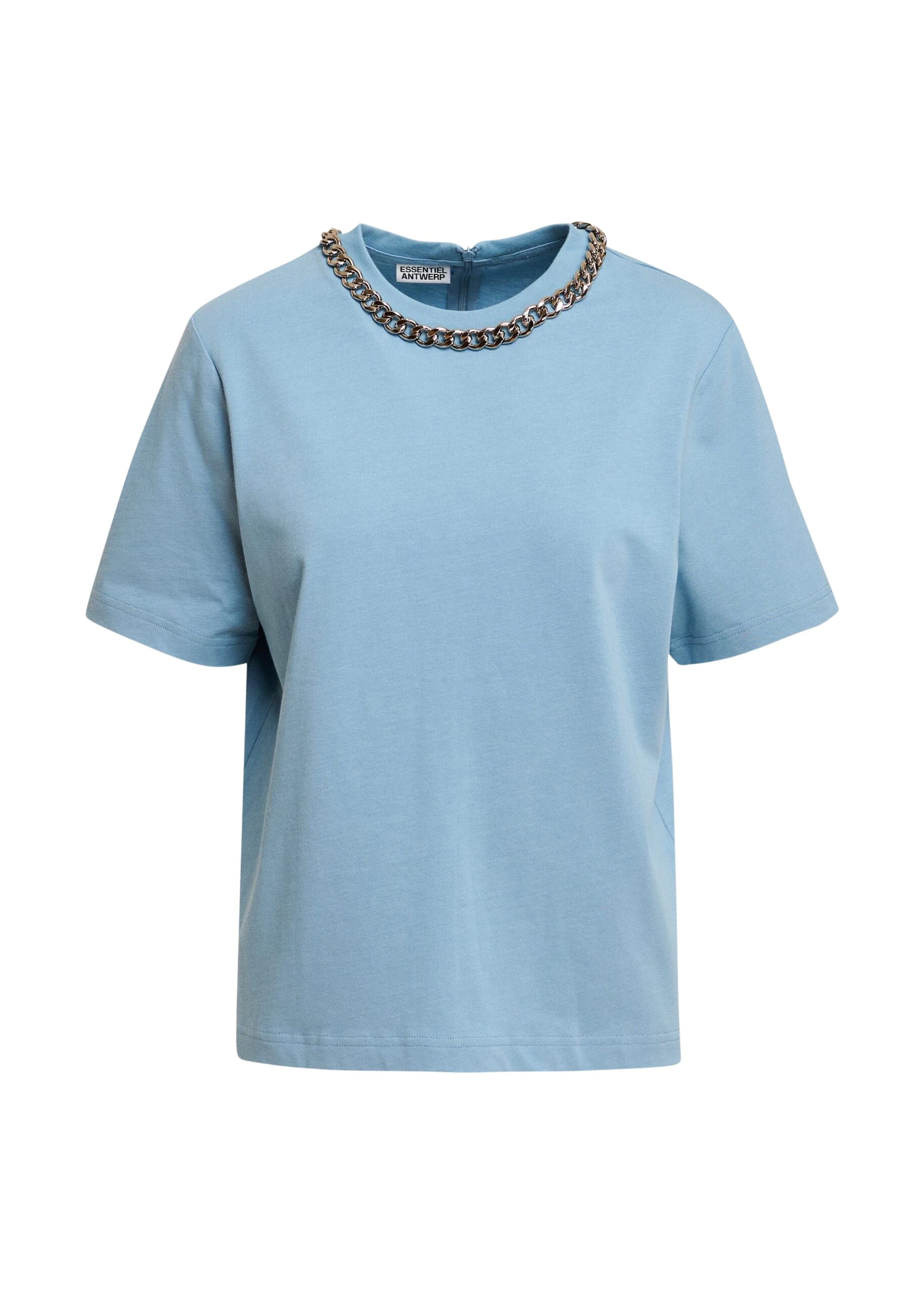 Essentiel-Antwerp-Light-blue-organic-cotton-T-shirt-with-chain-embellished-neckline-scaled52741_nobg Essentiel Antwerp Light blue organic cotton T-shirt with chain-embellished neckline Top