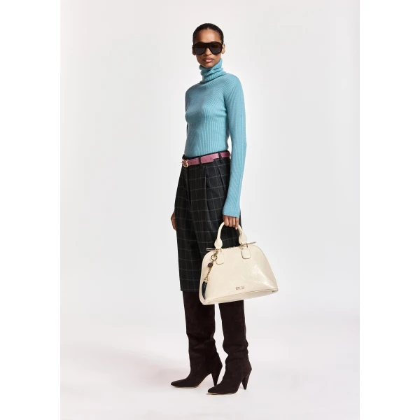 Essentiel Antwerp Light blue ribbed wool-blend turtleneck sweater, view 4
