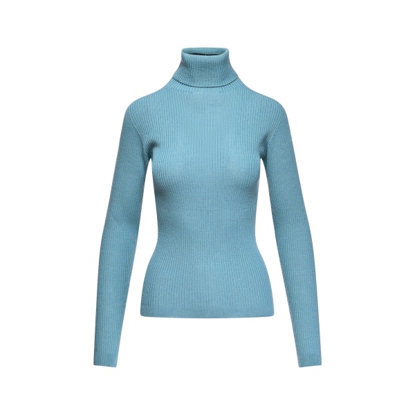Essentiel Antwerp Light blue ribbed wool-blend turtleneck sweater