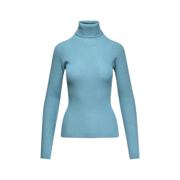 Essentiel Antwerp Light blue ribbed wool-blend turtleneck sweater